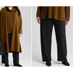 High Waist Straight Leg Wool Pants Pullon Gray/Black Career Knit SIZE L